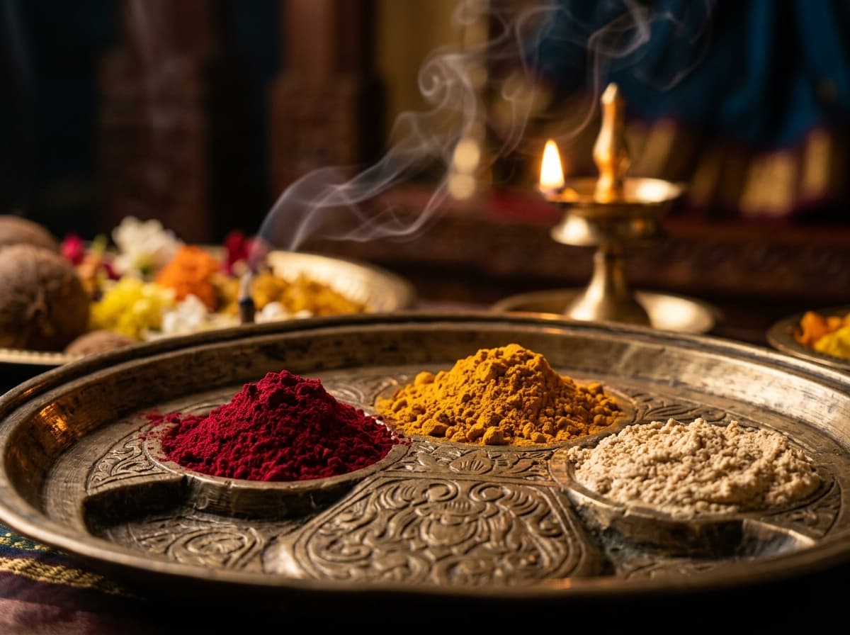 Sacred South Indian Pooja Essentials with Dhoop Smoke